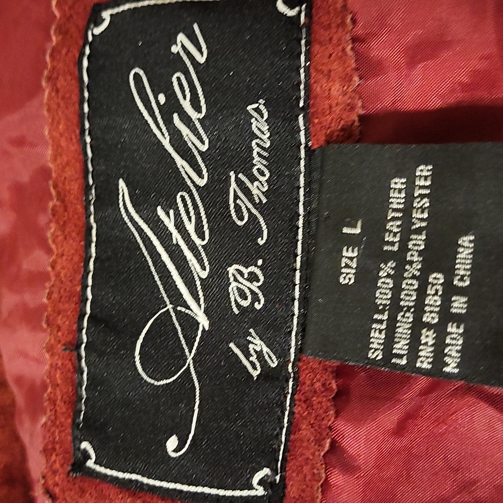red  100% suede waist length jacket ,pockets